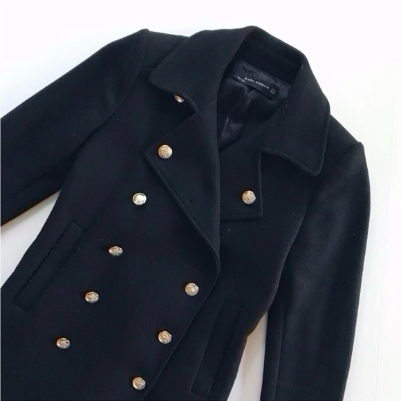 Zara Short Coat With Gold Metallic Buttons Black - Picture 4 of 12